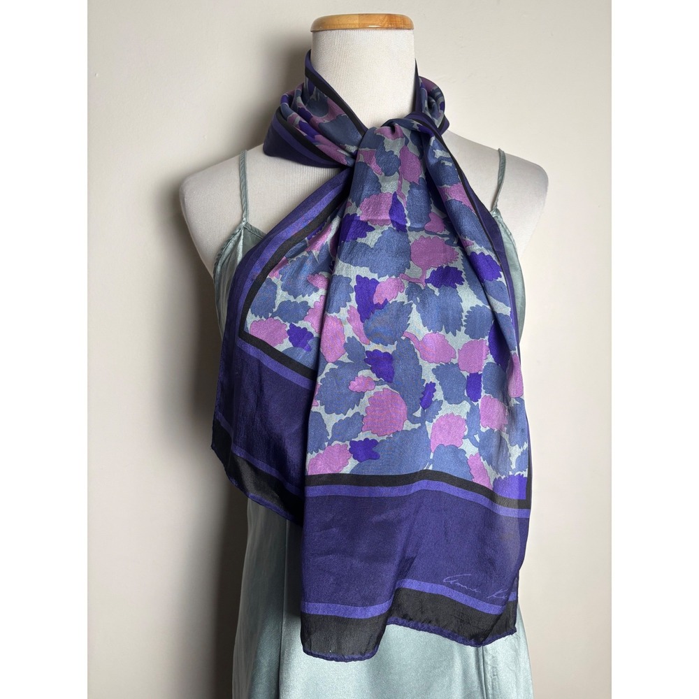 Anne Klein Womens Vintage Silk Scarf OS Rectangle Purple Blue Abstract Floral